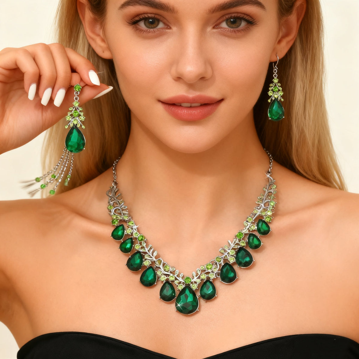 Green Crystal Necklace & Earring Set