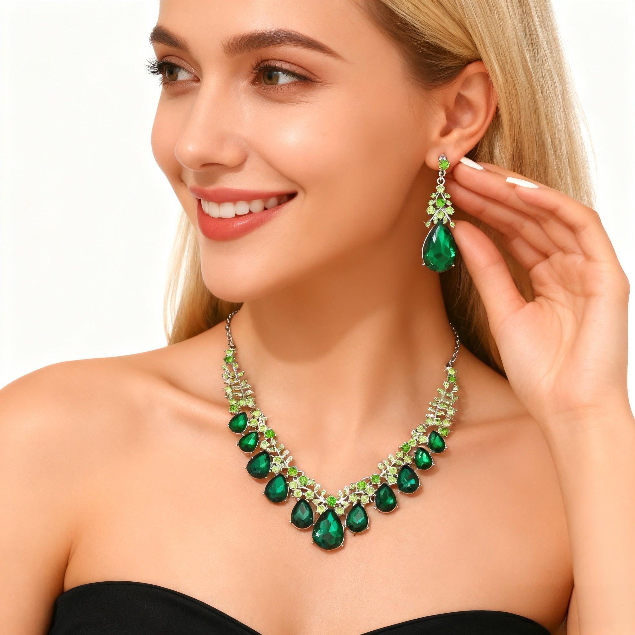 Green Crystal Necklace & Earring Set