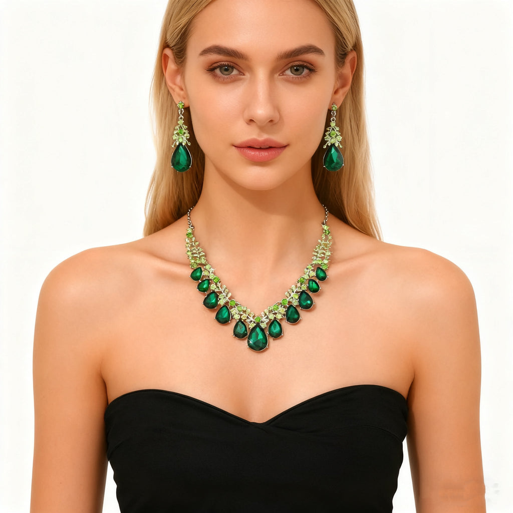 Green Crystal Necklace & Earring Set