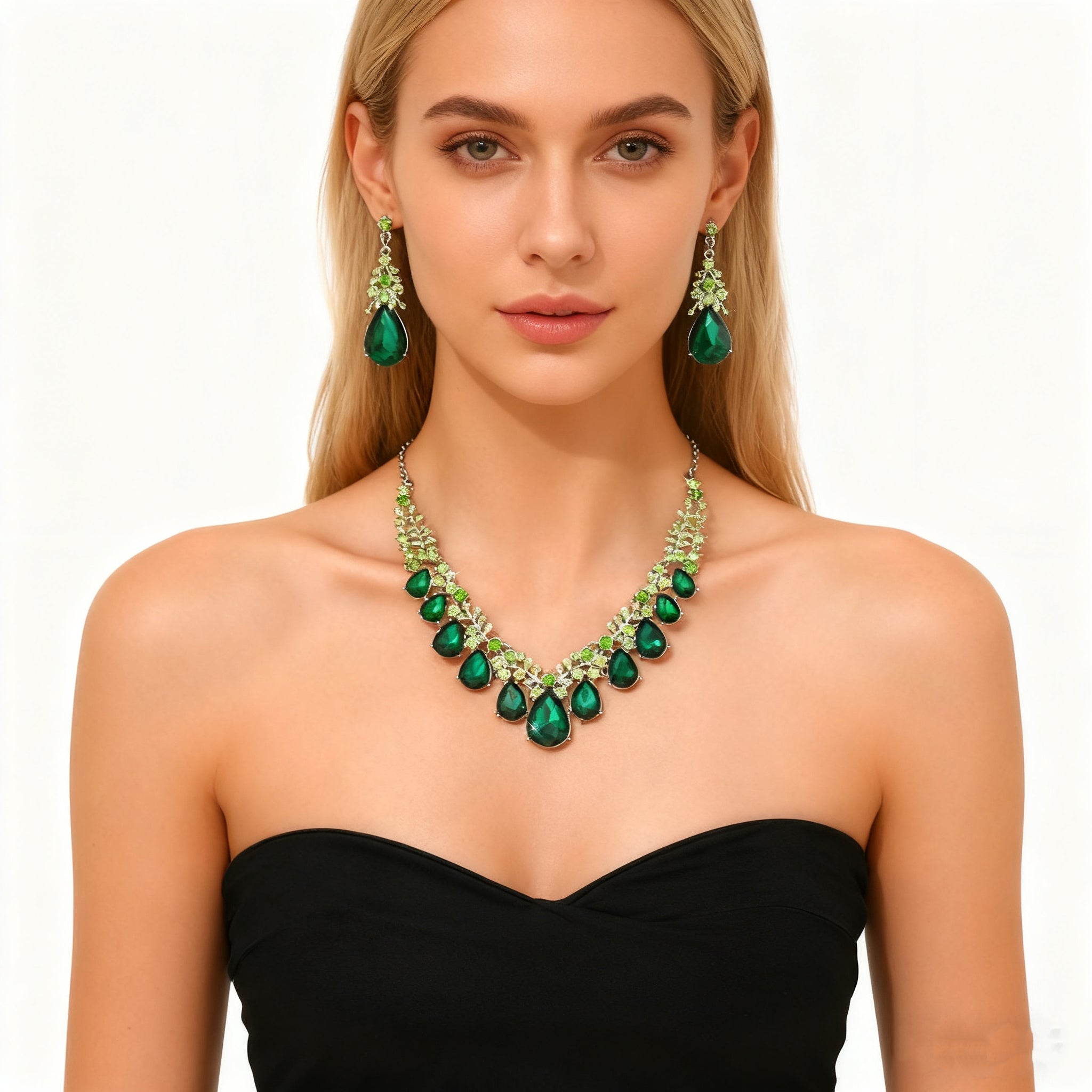 Green Crystal Necklace & Earring Set