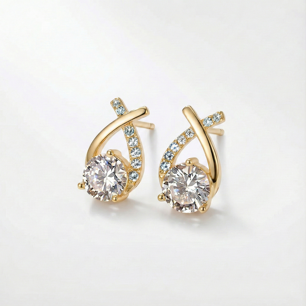 Leni - Gold Earrings with Cross and Zirconia