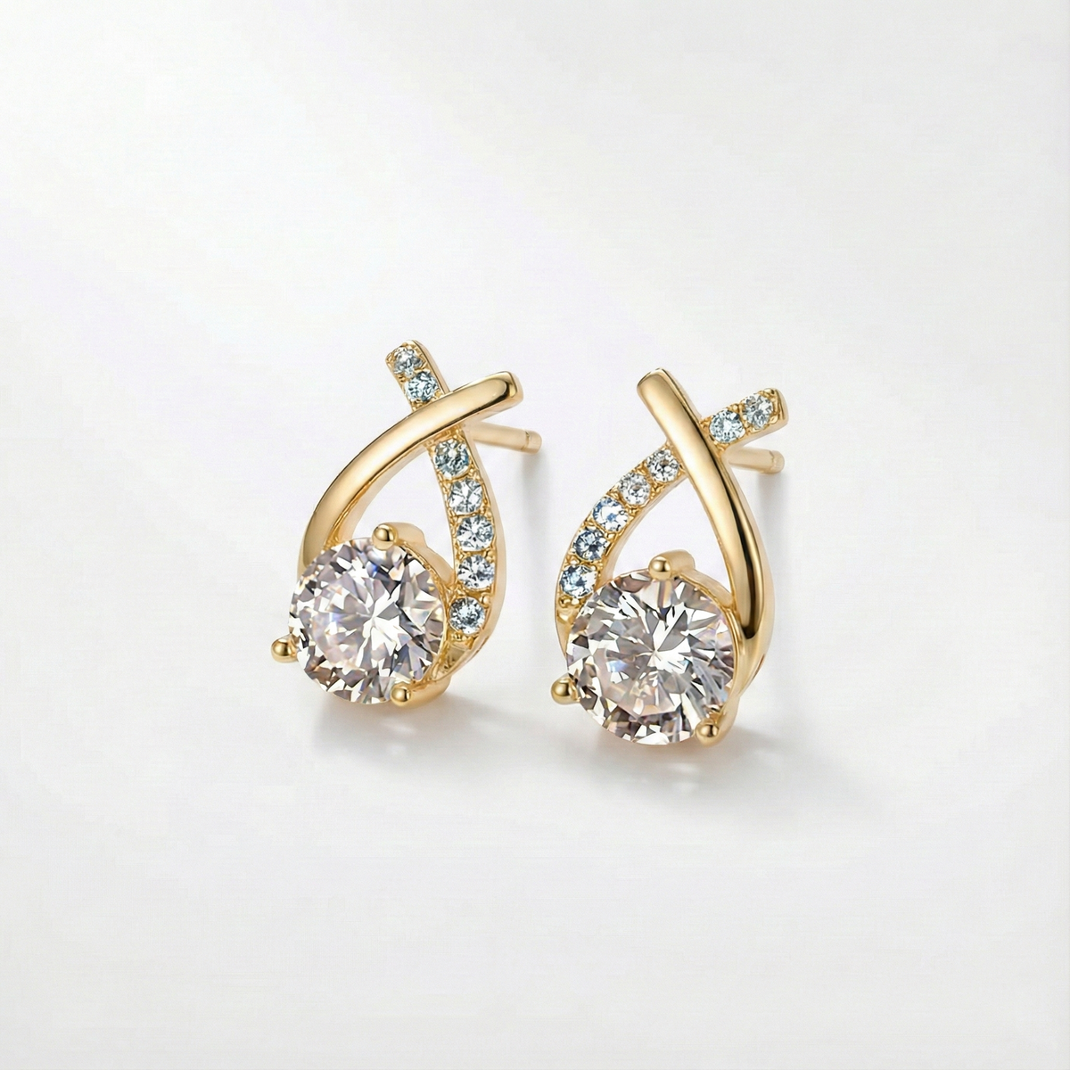 Leni - Gold Earrings with Cross and Zirconia